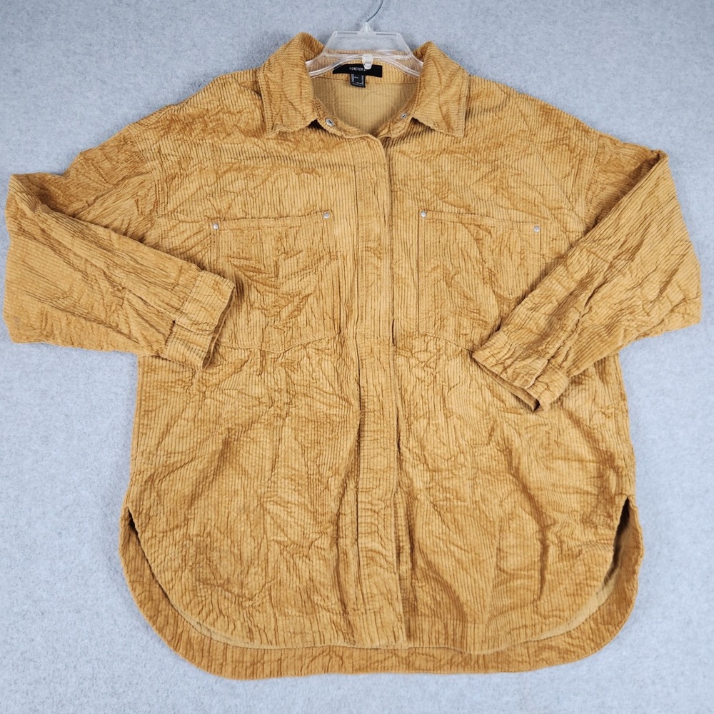 Forever 21 Shirt Womens Medium Mustard Yellow Corduroy Oversized Fit Button Up